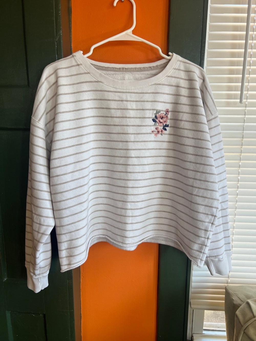Striped Sweatshirt with Floral Embroidery